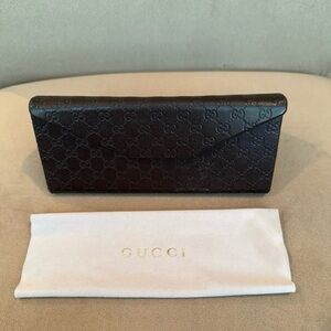 Gucci Chocolate Brown GG Pattern Eyeglass Case and Cloth